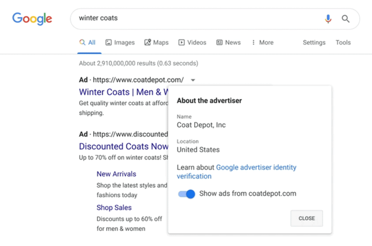 Google Ads - about the advertiser
