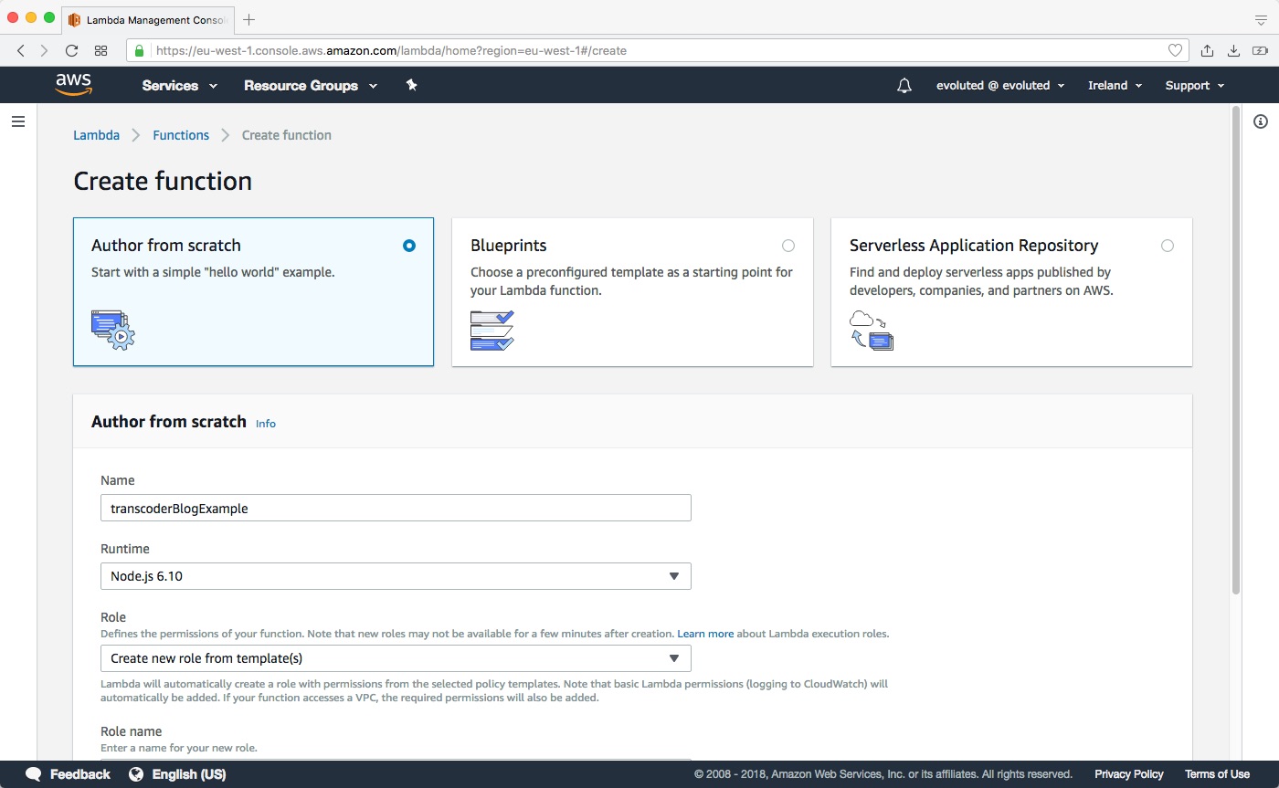 Create a new function on Amazon Web Services