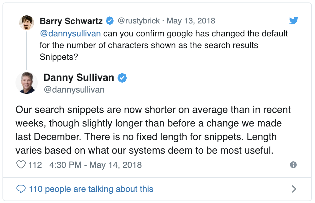 Danny Sullivan Google Meta Description Tweet