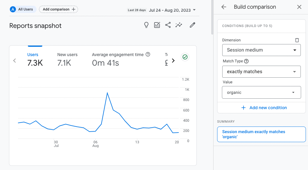 An example of how to build a report segment comparison