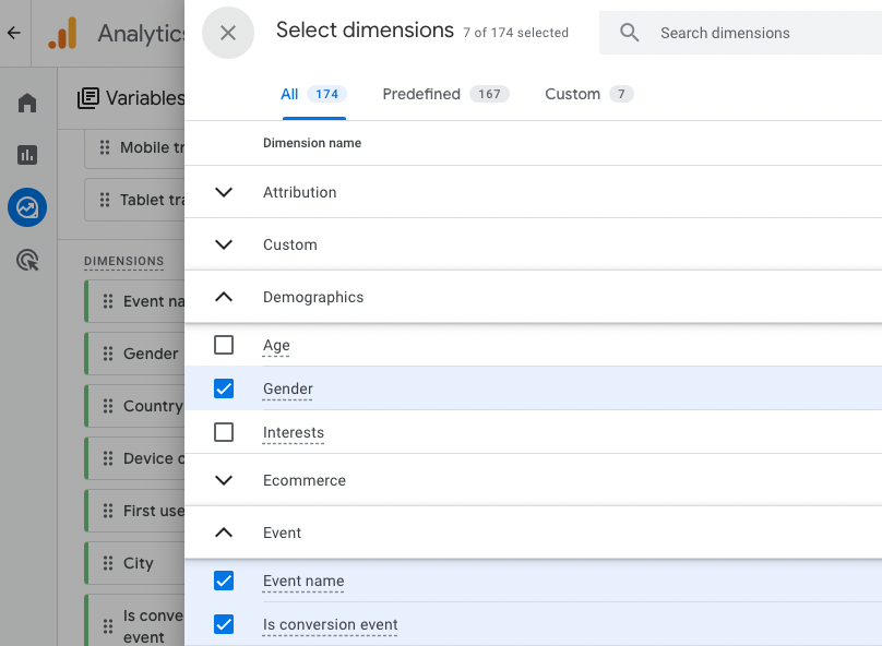 Screenshot showing several dimensions being imported