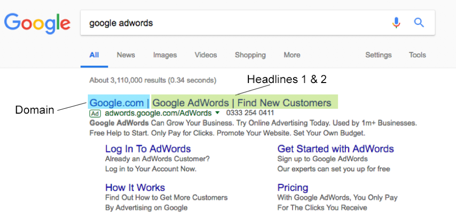 Screenshot of google labelling ad