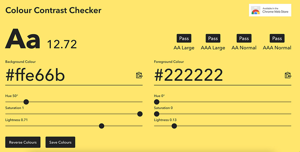 colour contrast checker in yellow and black