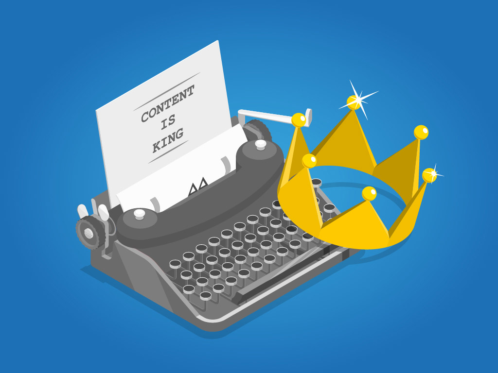 content is king graphic with typewriter and crown