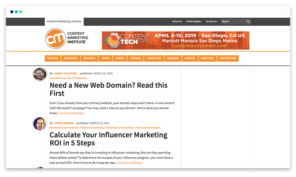 examples of the latest posts on the Content Marketing Institute website.