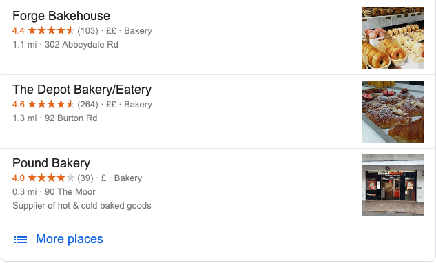 google map pack for bakeries