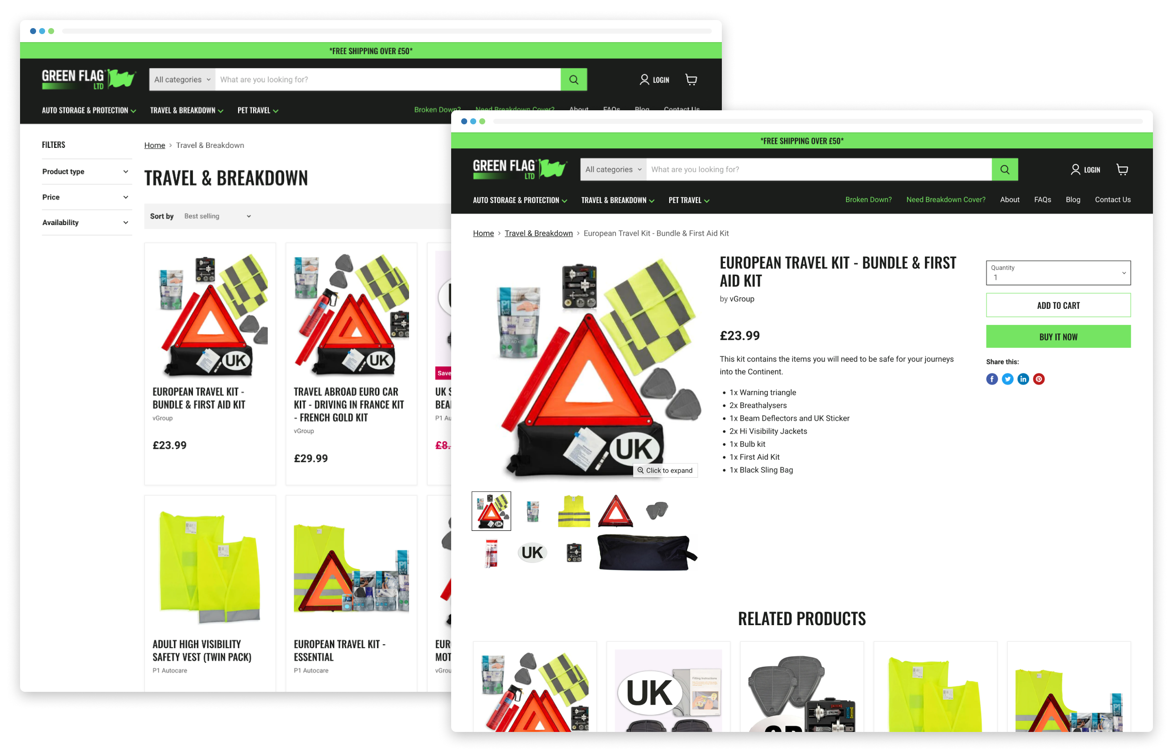 Example of product pages from the new Greenflag portal