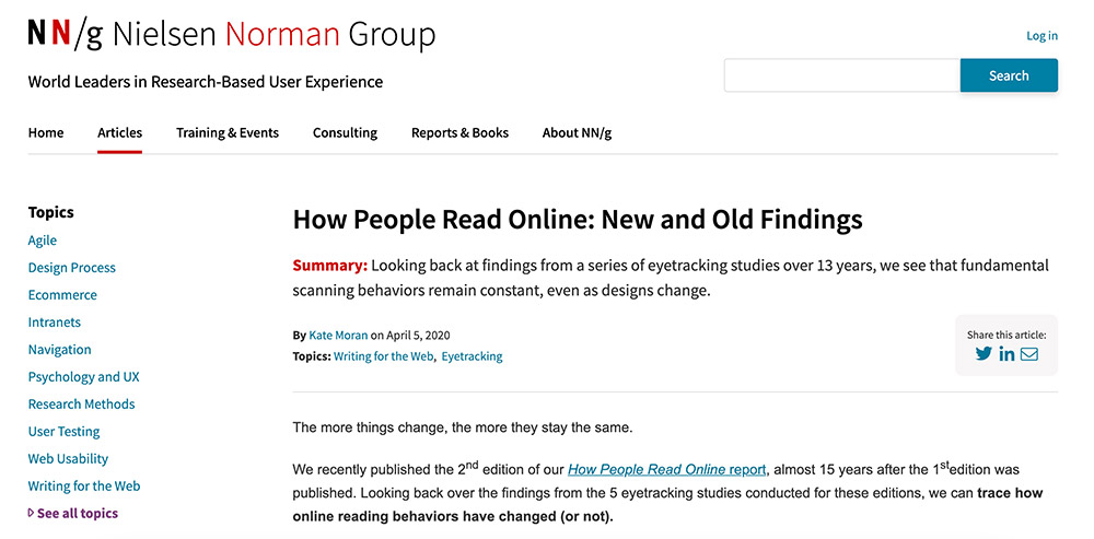 screenshot of Nielson Norman Group website
