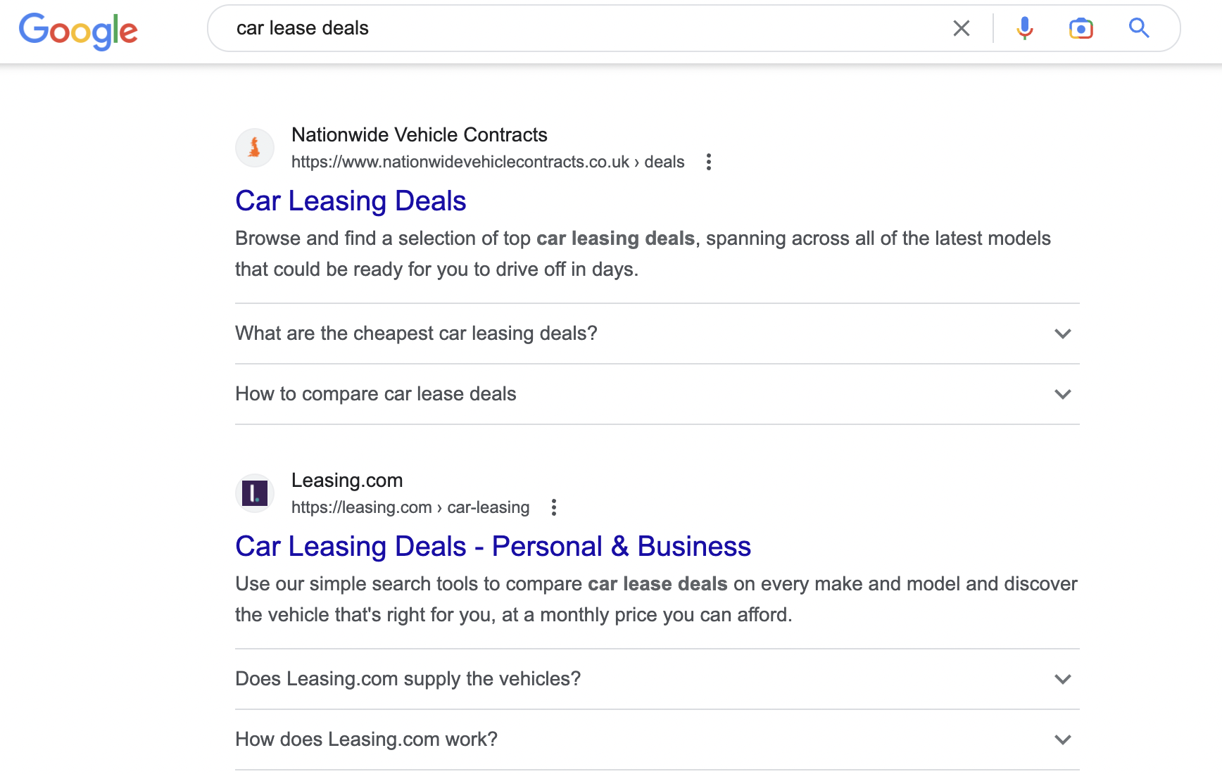 Search engine results page showing FAQ schema opportunities.