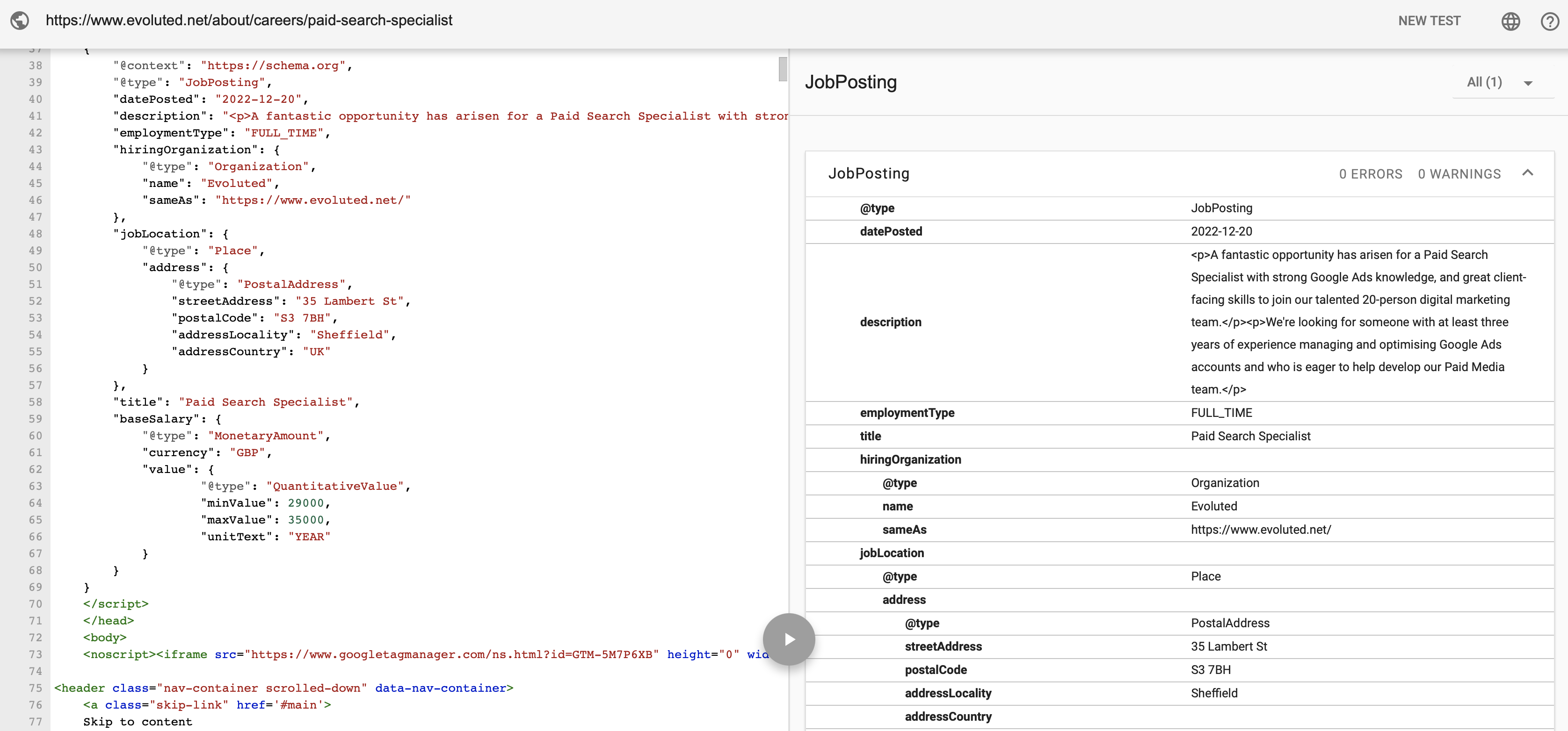 Structured Data Testing Tool