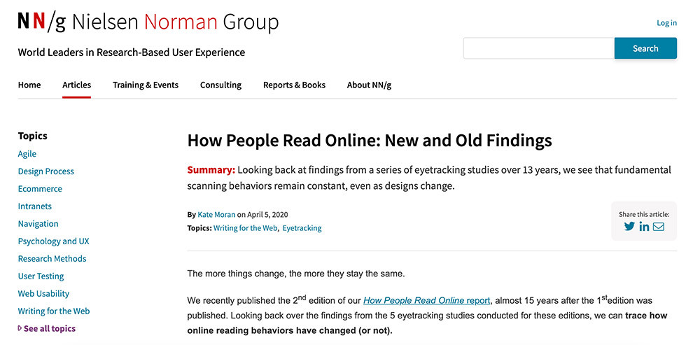 screenshot of Nielson Norman Group website