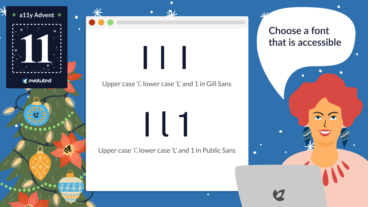 Two font examples. The first example uses Gill Sans and the uppercase "I", lowercase "L" and number 1 look identical. The second example uses Public Sans and the three characters are much easier to distinguish.
