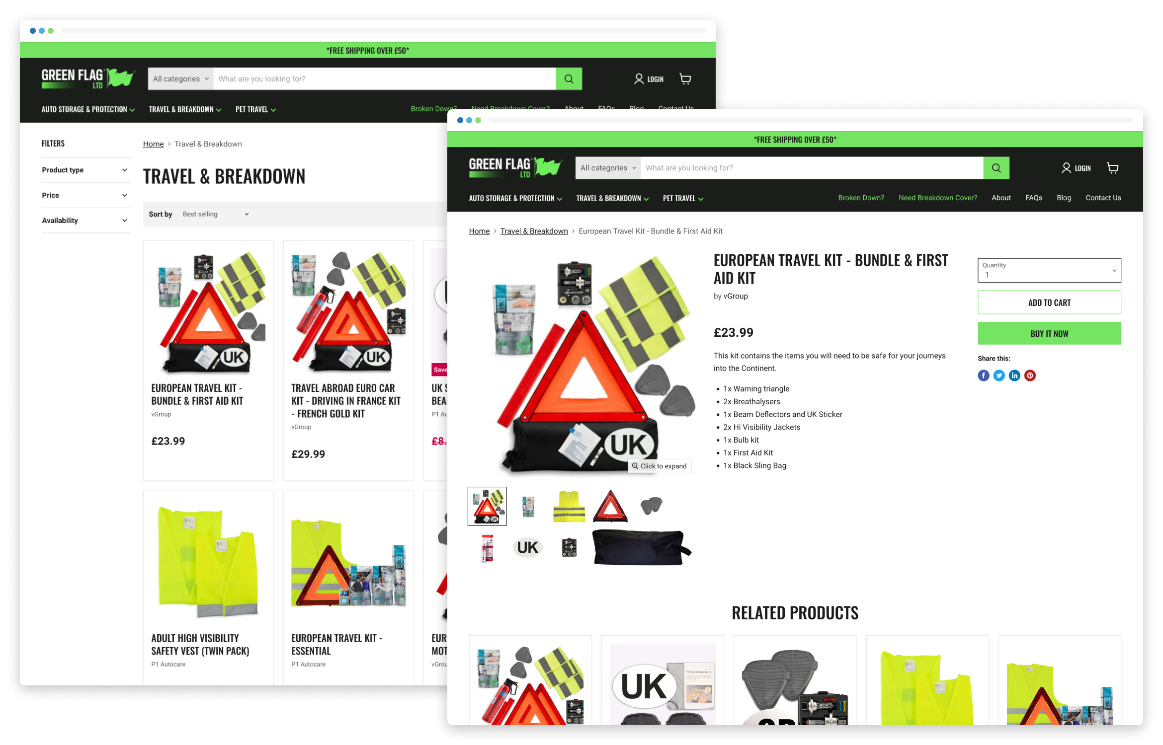 Example of product pages from the new Greenflag portal
